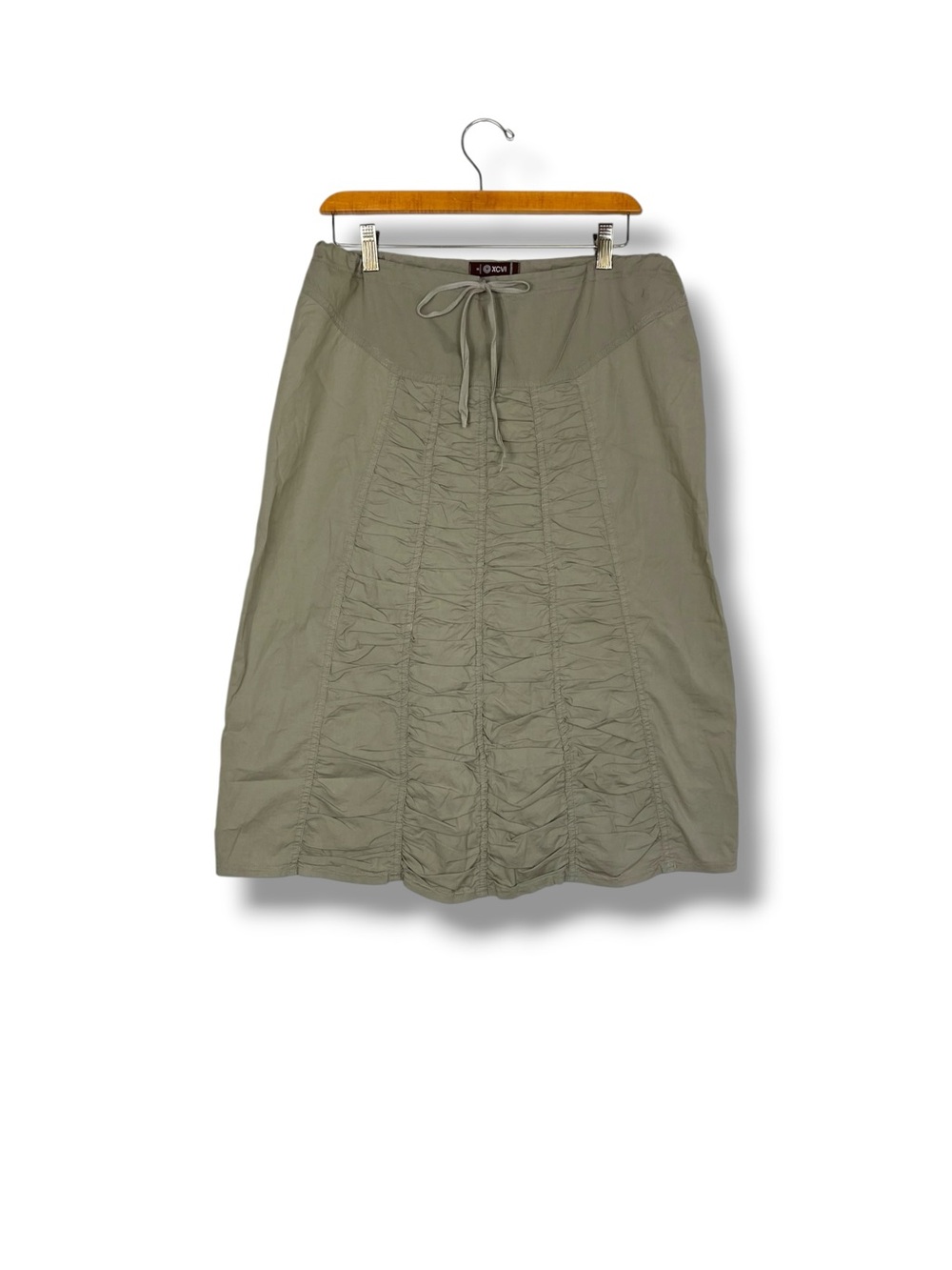 XCVI Wearables Shirred Panel Skirt Midi Pull On Green Small Ruching Fairy Y2K